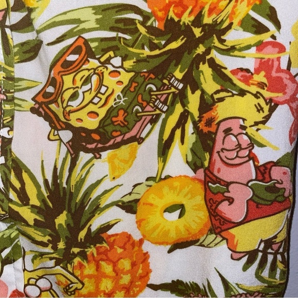 Sponge Bob Square Pants Hawaiian Tropical Button Down Shirt Sz Youth Small - Picture 3 of 5